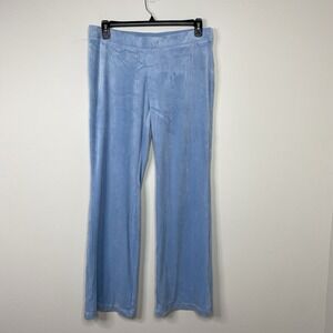 Juicy Couture Velour Track Pants Womens Sz L Baby Blue Rhinestone Bling Spellout